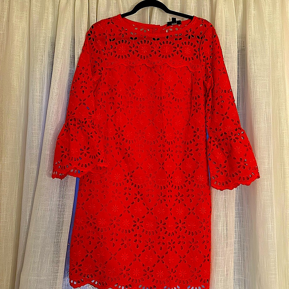 JCREW new bright red cotton eyelet dress with lining.